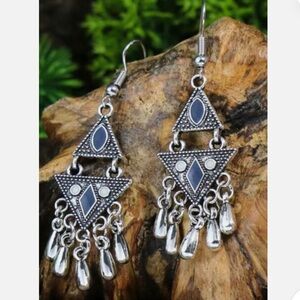 5/$25 Silver Boho Blue Statement earrings